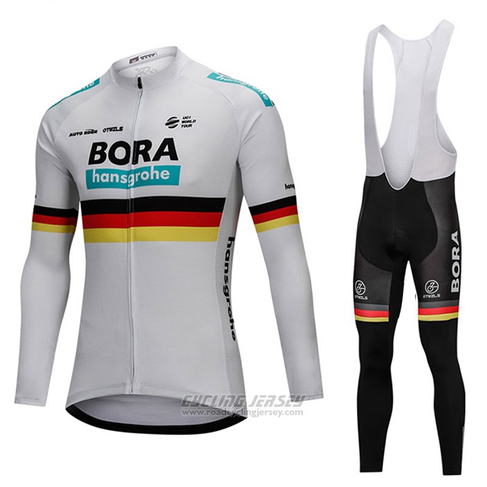 2018 Cycling Jersey Bora Champion Belgium White Long Sleeve and Bib Tight